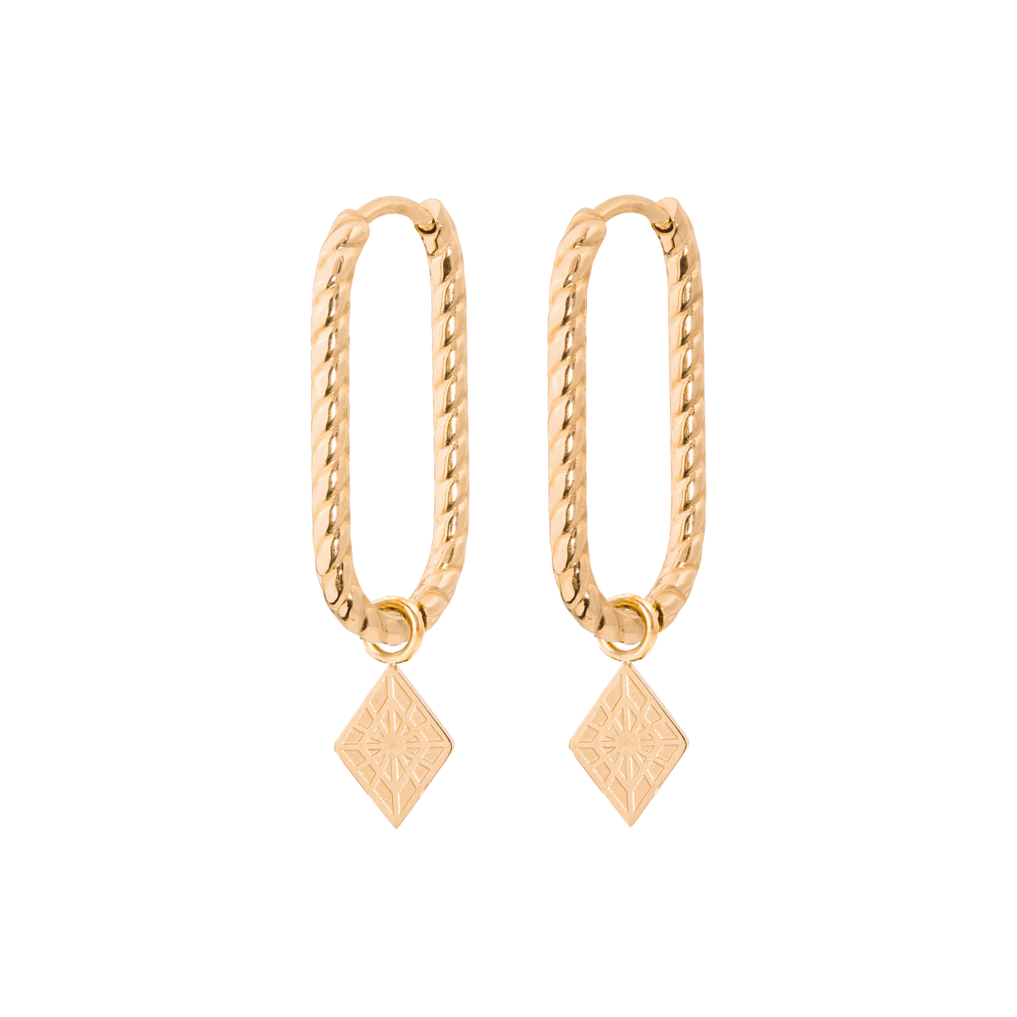 Rombo Oval Twisted Hoops Small Rose Gold