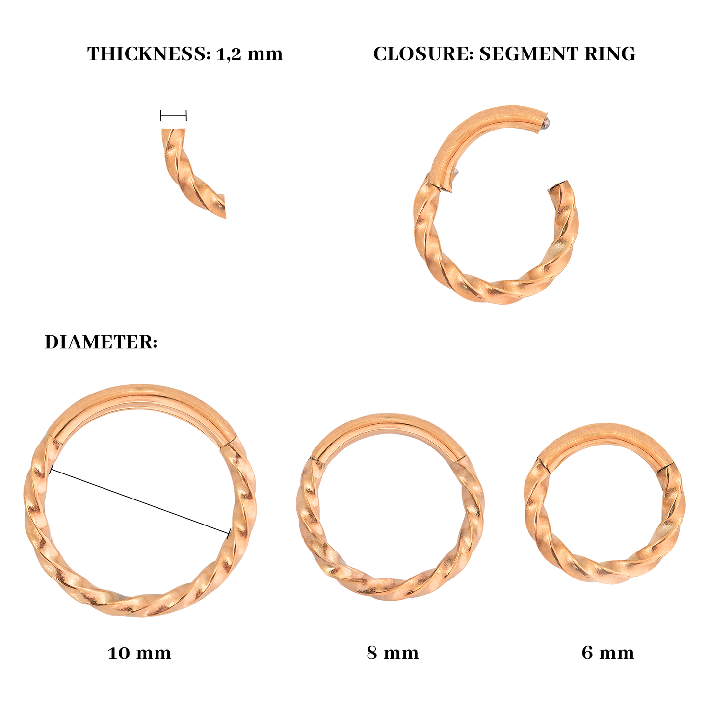 Twisted Click Piercing Ring Rose Gold