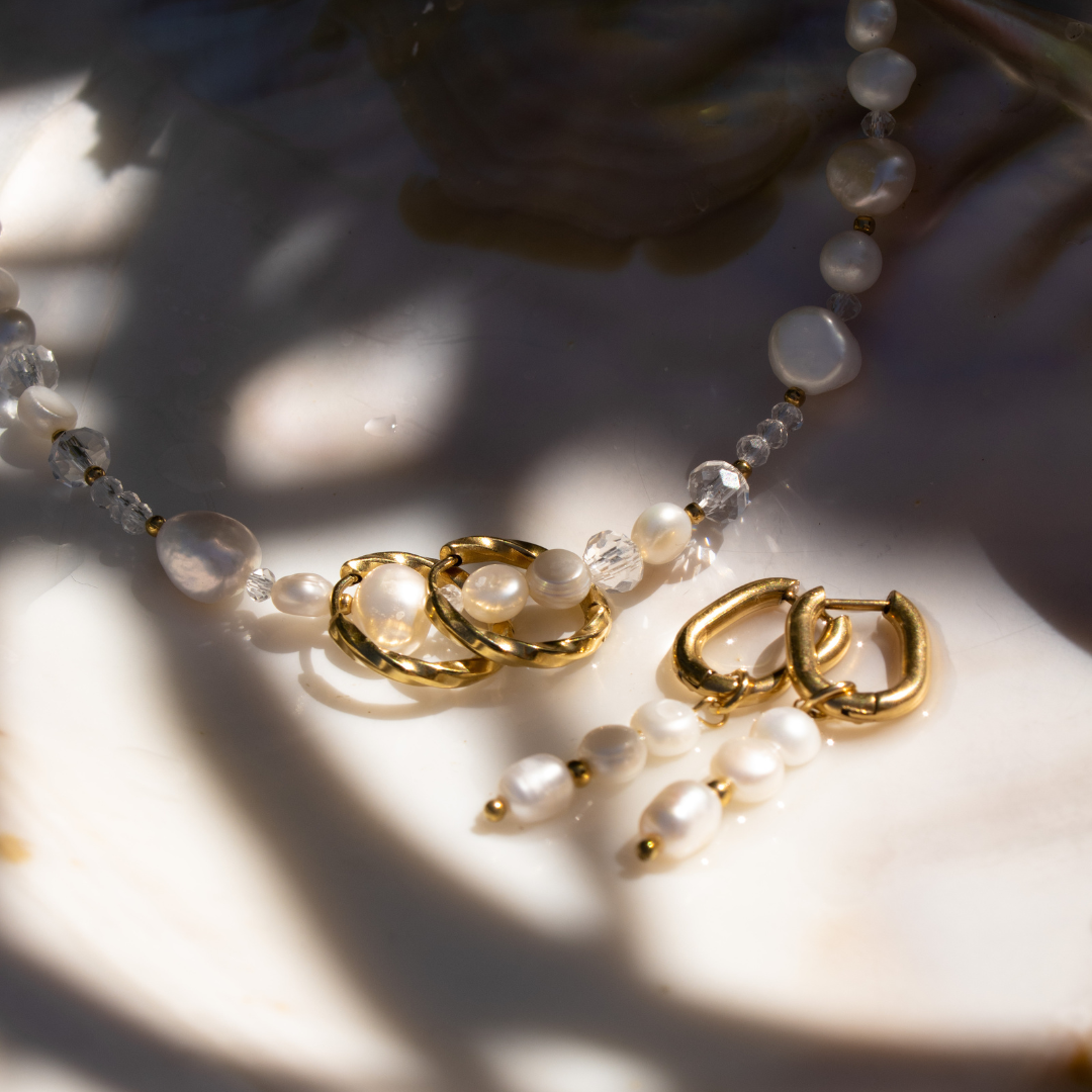 Triple Pearl Hoop Set Rose Gold