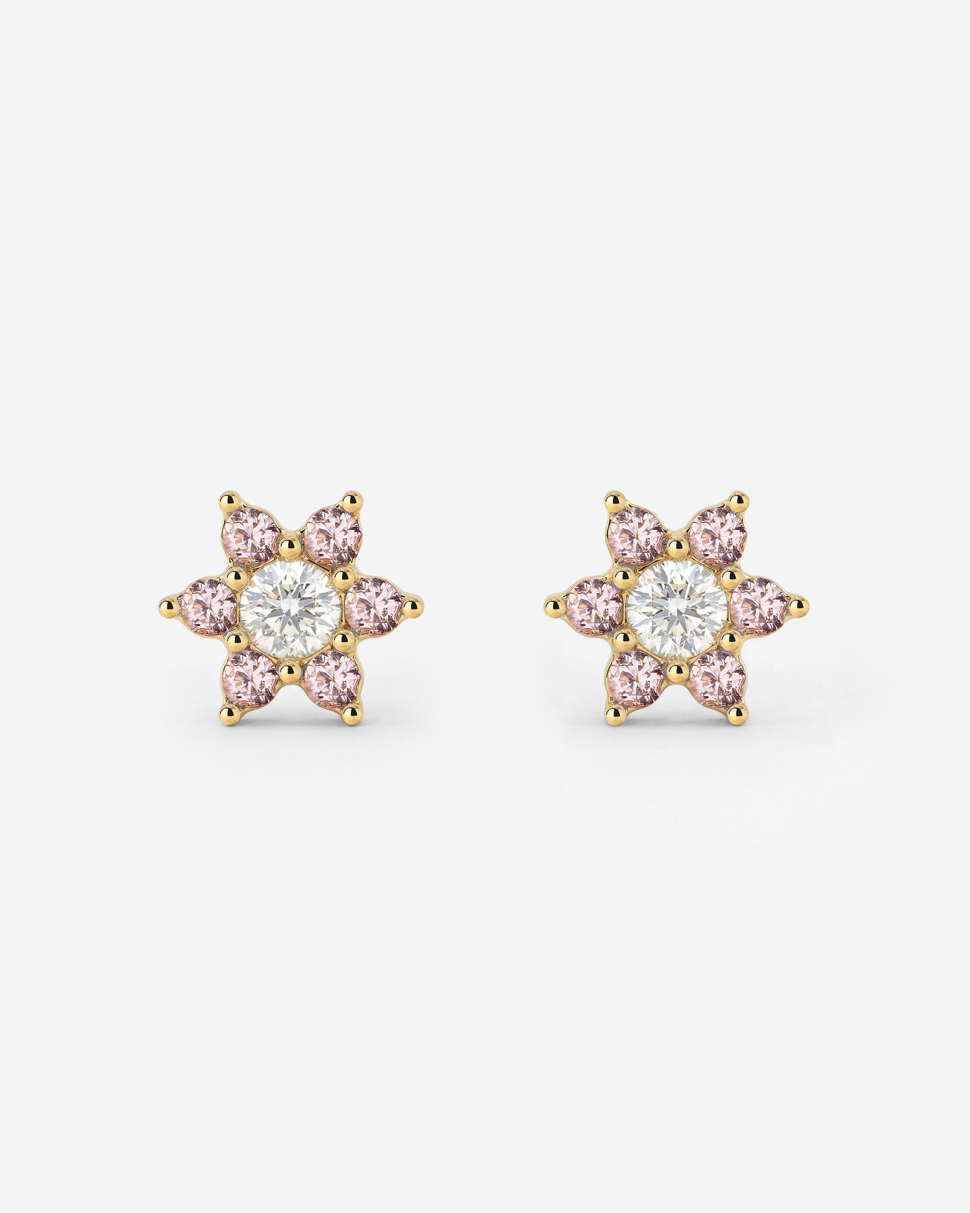Sparkling Pink Petal Studs gold