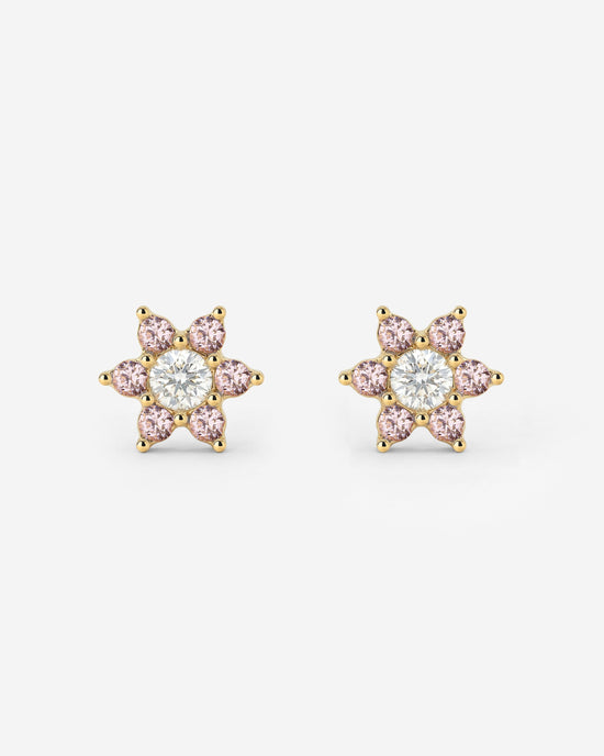 Sparkling Pink Petal Studs Gold