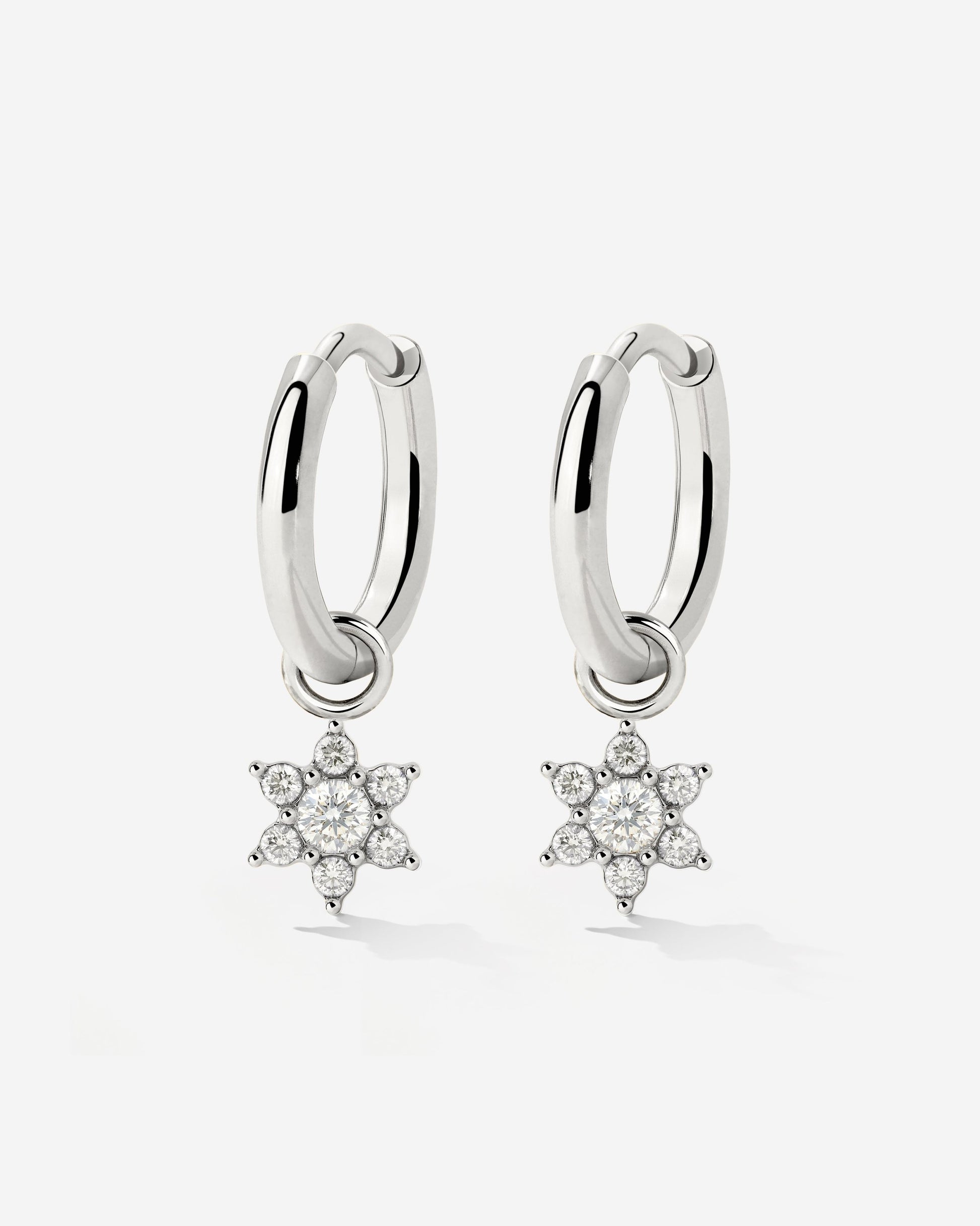 White Petal Hoop Set Small Silver