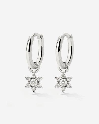 White Petal Hoop Set Small Silver