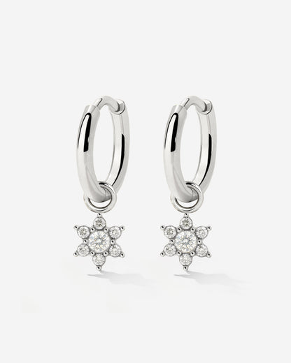 White Petal Hoop Set Small Silver