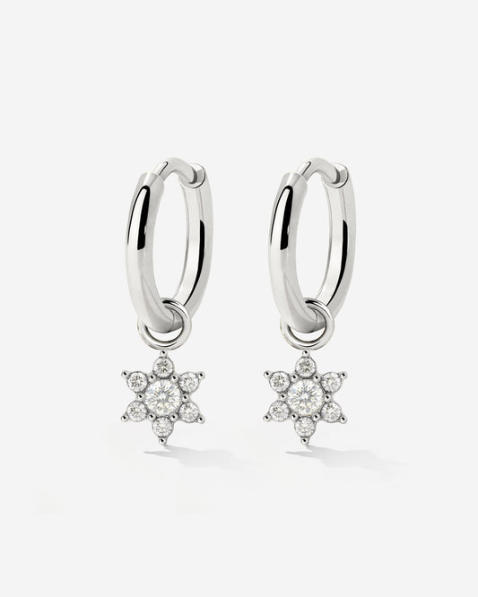 White Petal Hoop Set Small Silver
