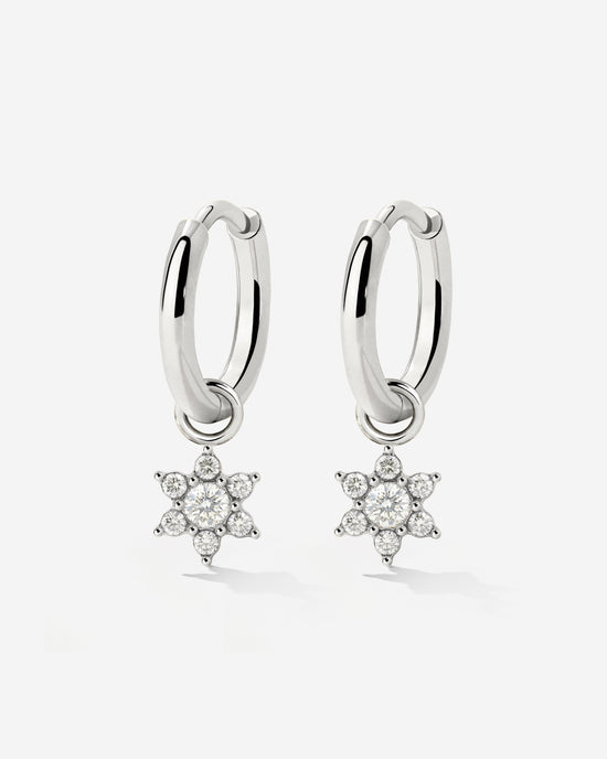 White Petal Hoop Set Small Silver