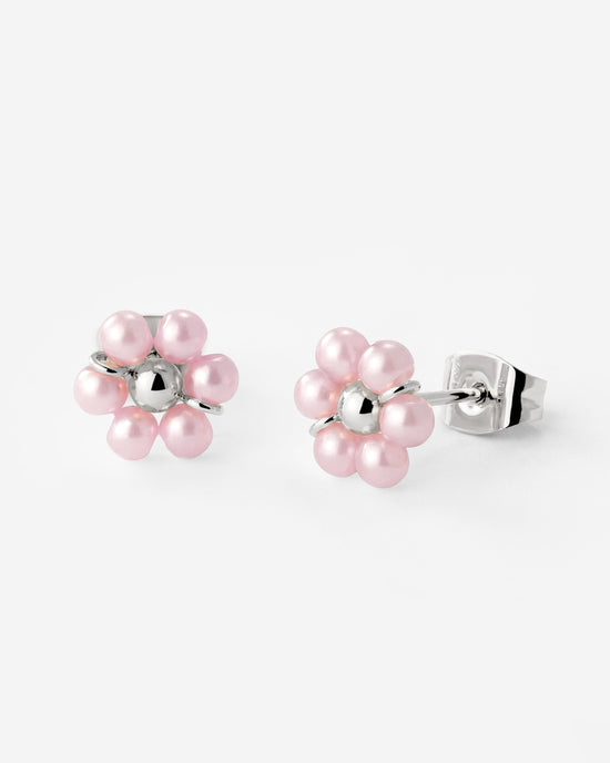 Pretty Pink Daisy Studs Silver