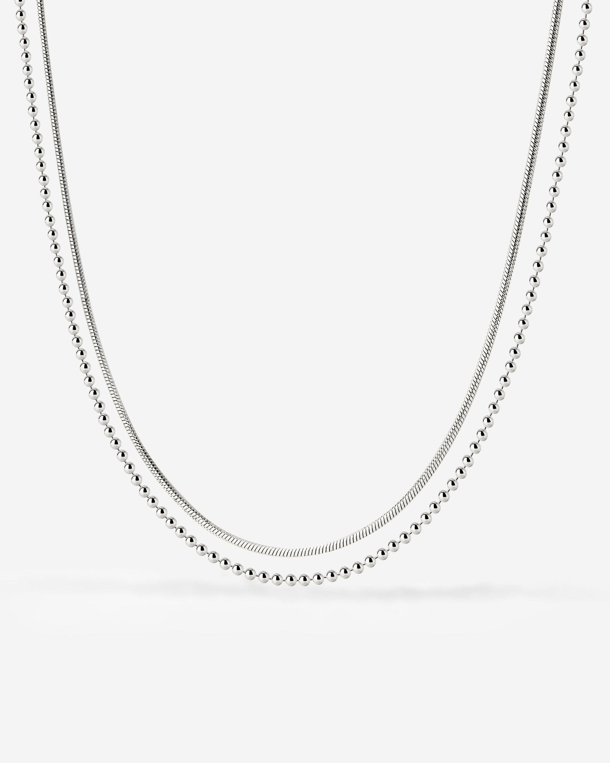 Duo Beads Necklace Silver