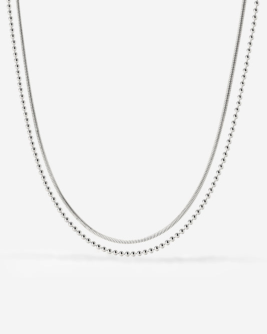 Duo Beads Necklace Silver