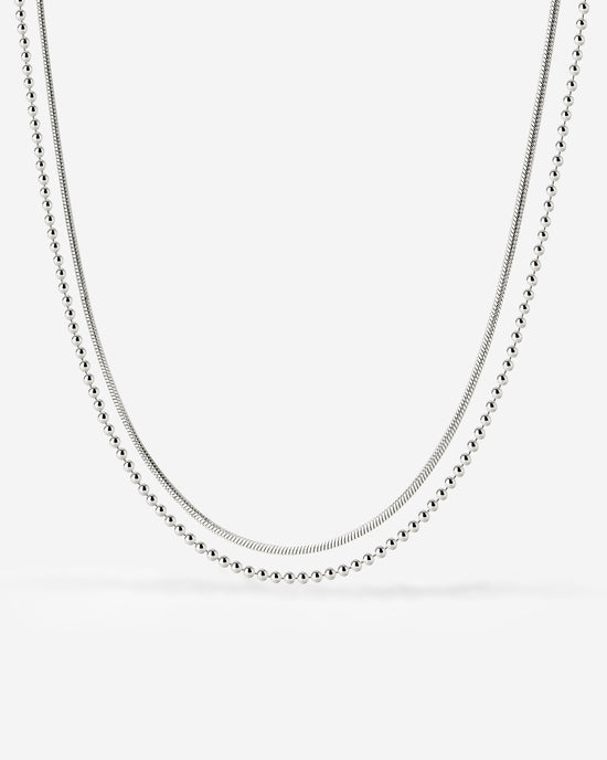 Duo Beads Necklace Silver