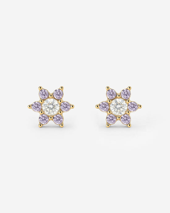 Sparkling Purple Petal Studs Gold