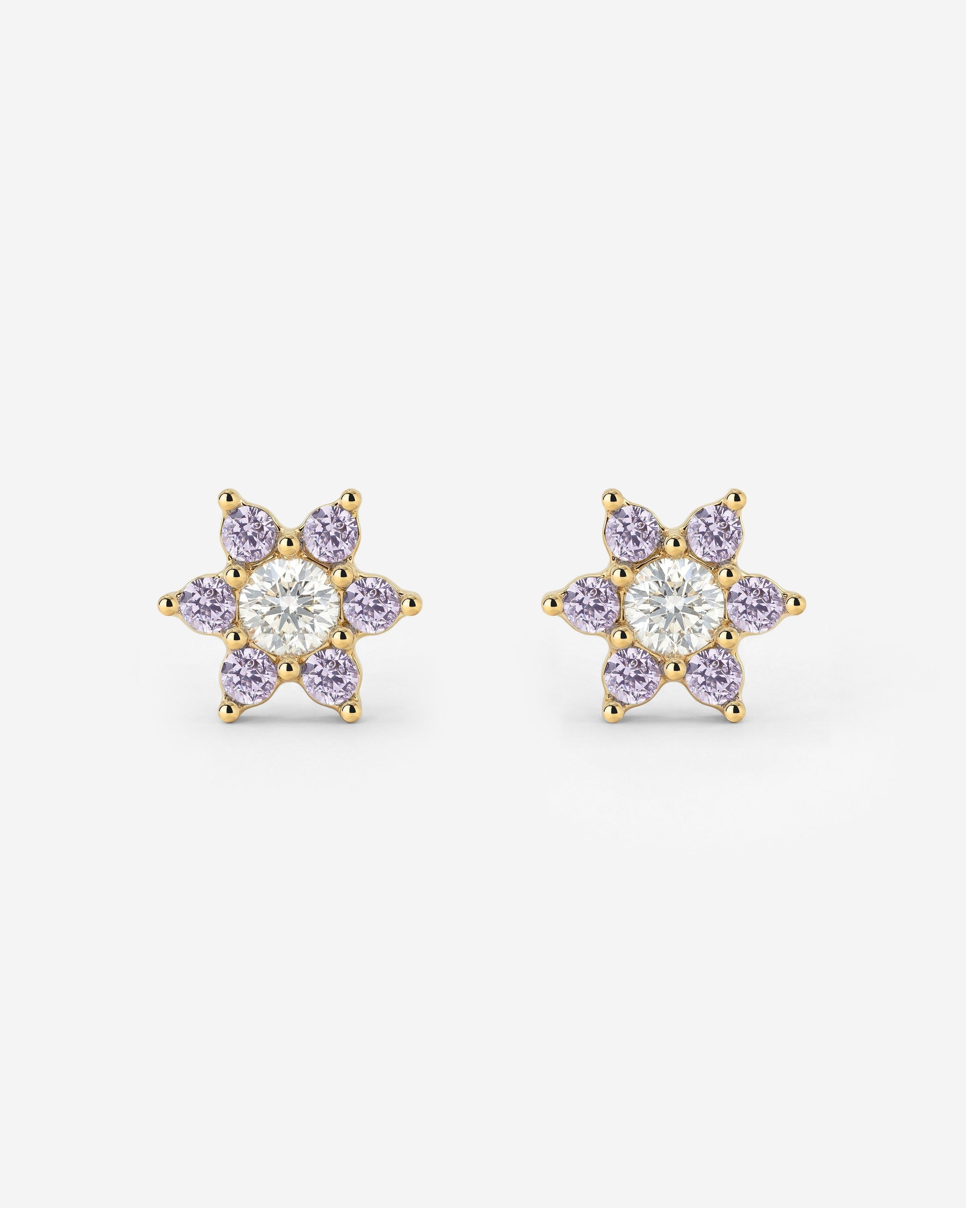 Sparkling Purple Petal Studs gold