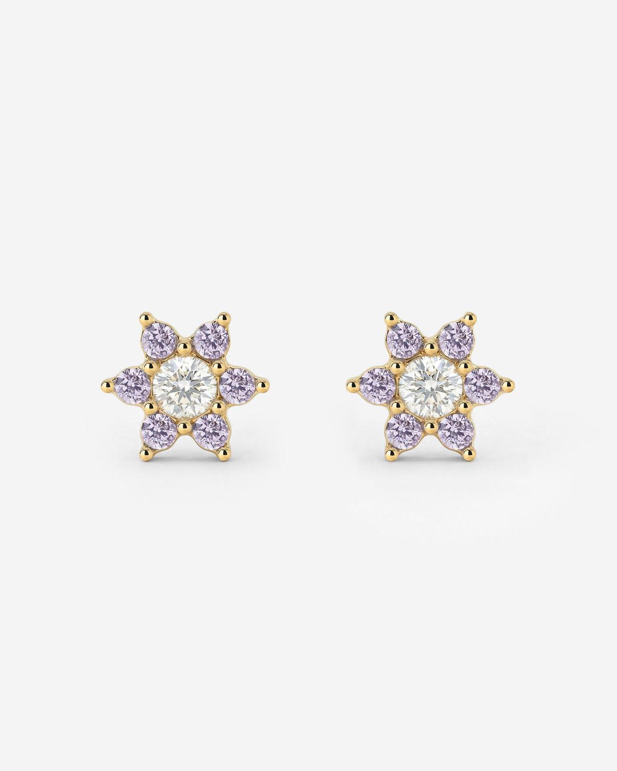Sparkling Purple Petal Studs Gold