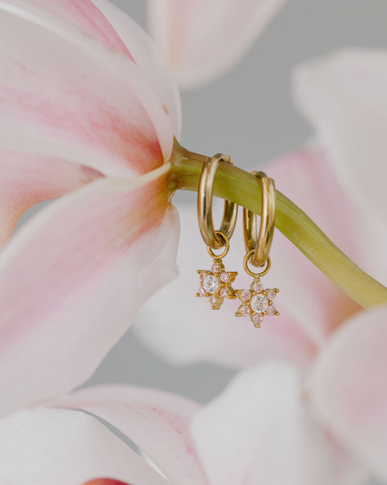 Pink Petal Hoop Set Small Gold