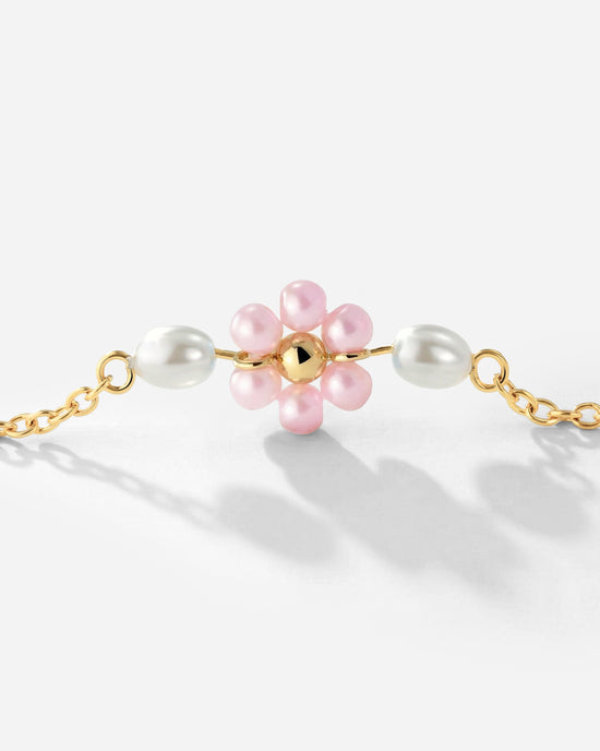 Pretty Pink Daisy Necklace Gold