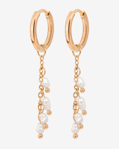 Pearl Chain Hoop Set Small Rose Gold