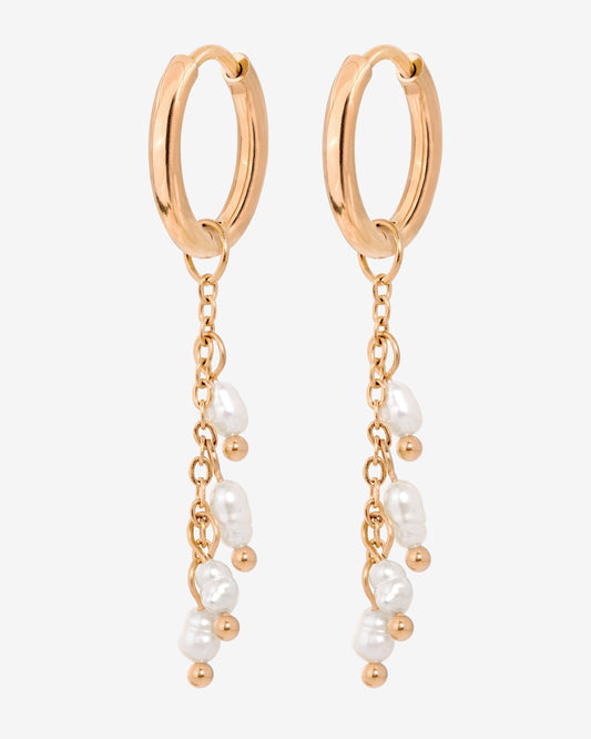 Pearl Chain Hoop Set Small Rose Gold