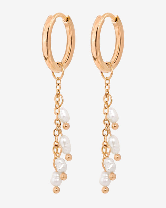 Pearl Chain Hoop Set Small Rose Gold