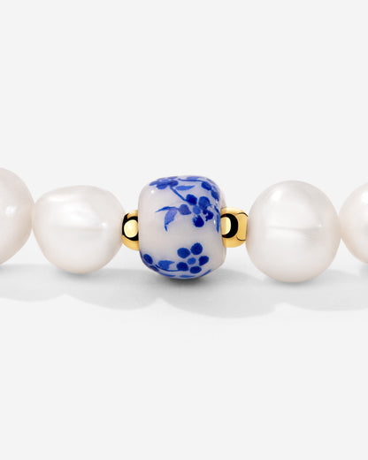Flower Tile Pearl Bracelet gold