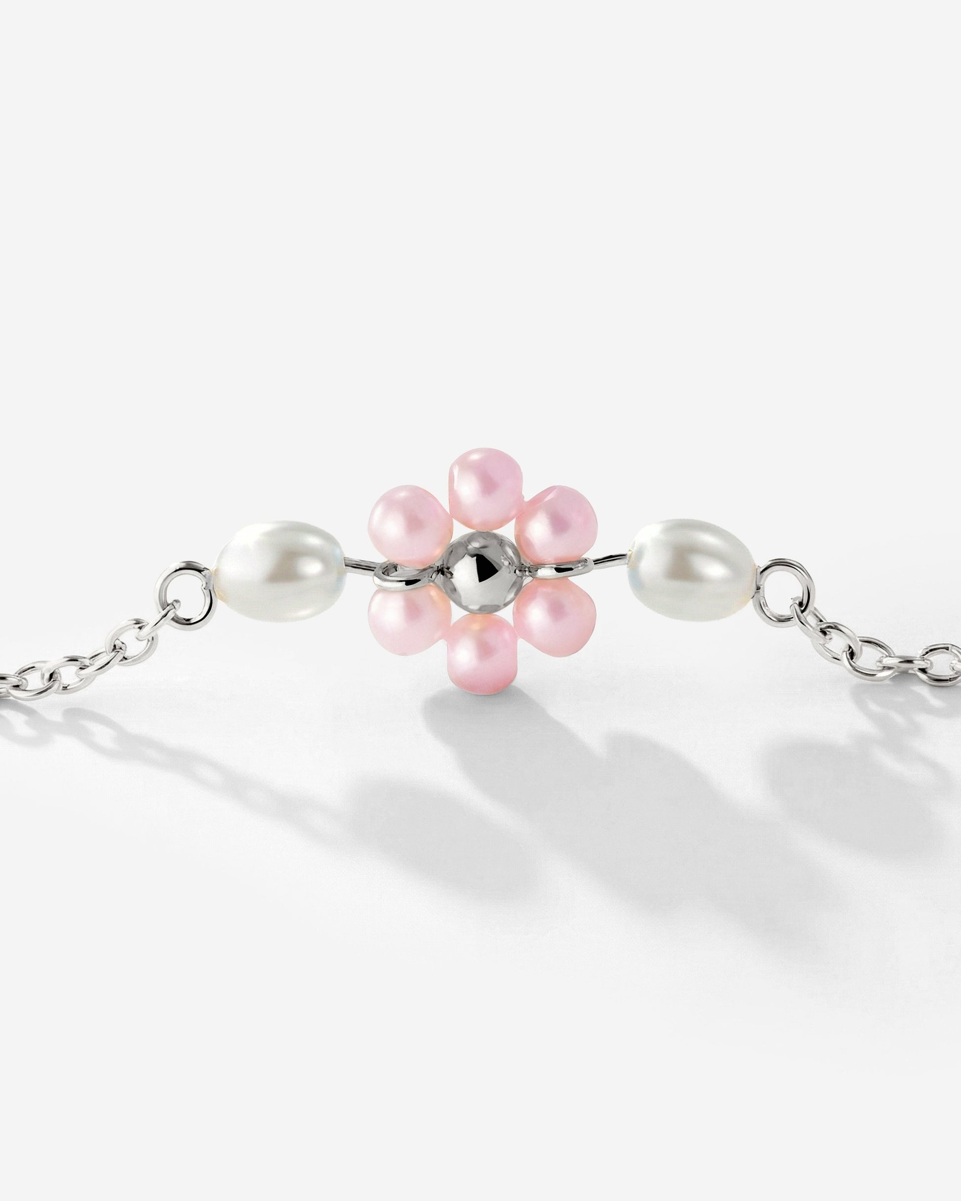 Pretty Pink Daisy Necklace Silver