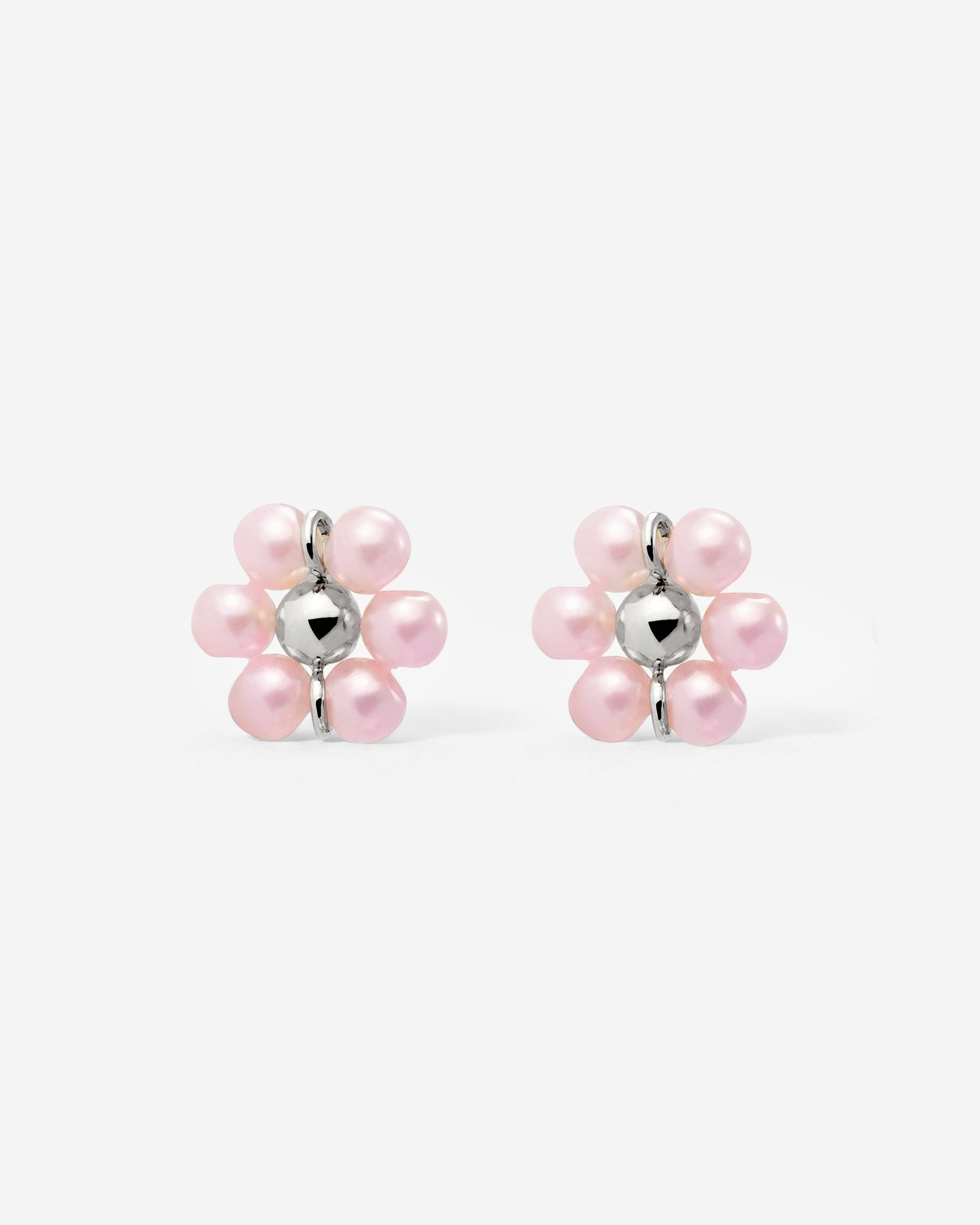 Pretty Pink Daisy Studs Silver