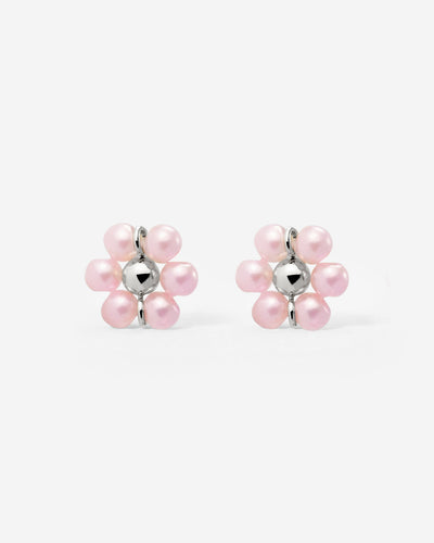 Pretty Pink Daisy Studs Silver