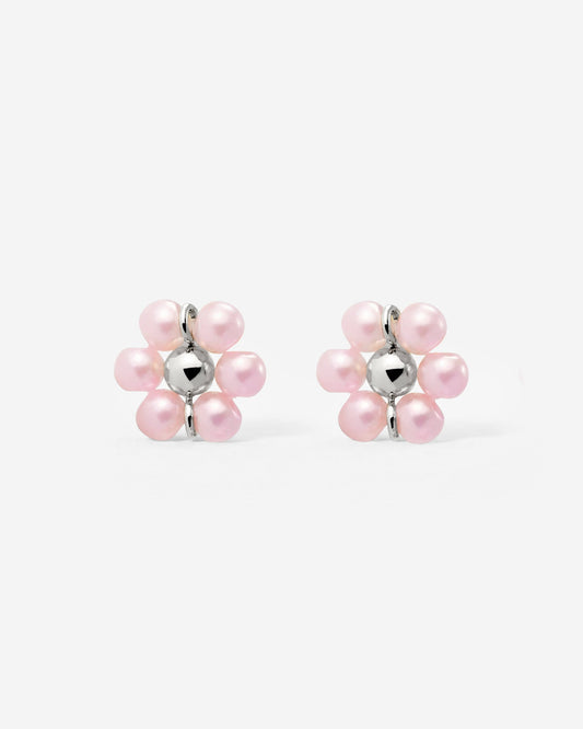 Pretty Pink Daisy Studs Silver