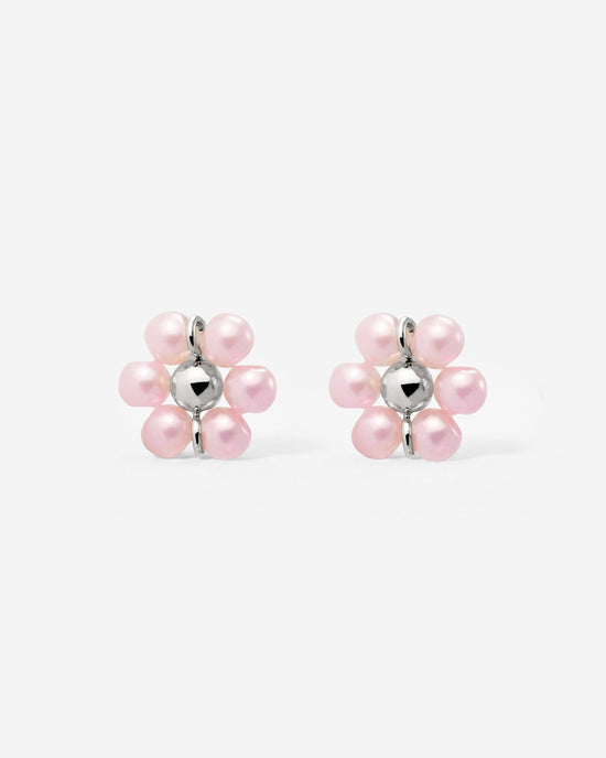 Pretty Pink Daisy Studs Silver