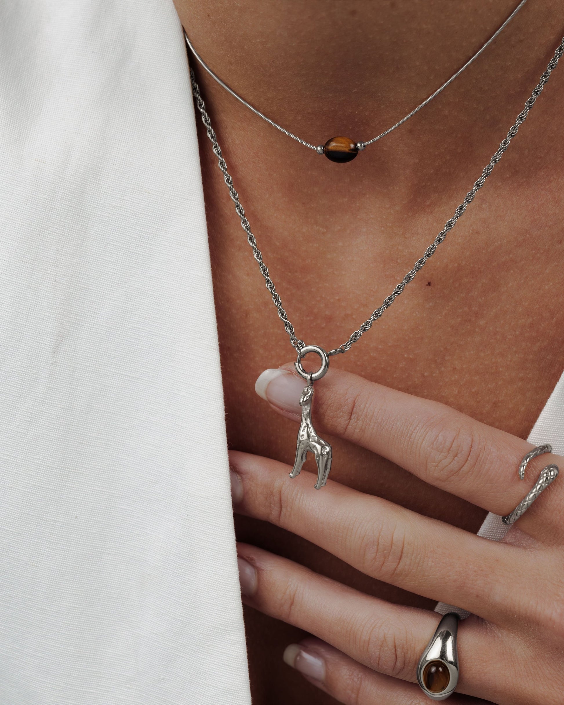 Giraffe Rope Chain Necklace Set Silver