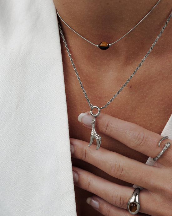 Giraffe Rope Chain Necklace Set Silver