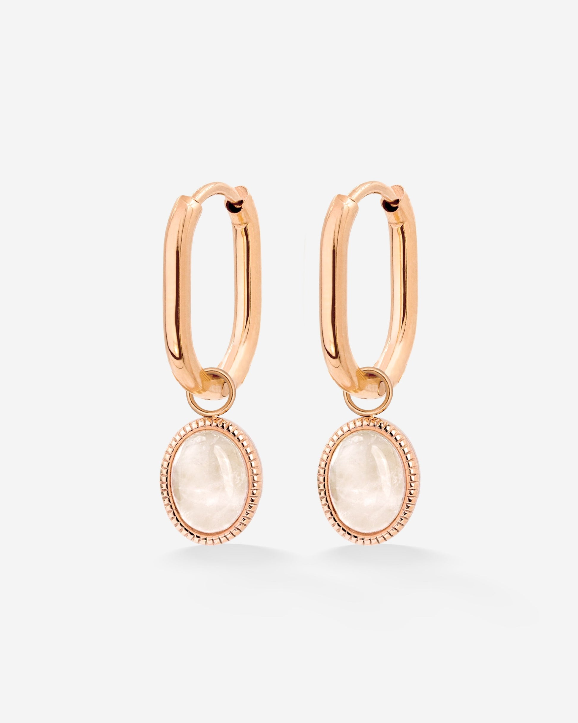 Blush Quartz Oval Hoop Set Baby Rose Gold