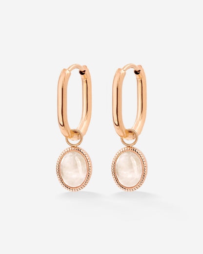 Blush Quartz Oval Hoop Set Baby Rose Gold