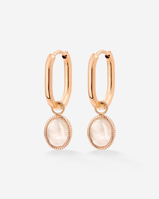 Blush Quartz Oval Hoop Set Baby Rose Gold