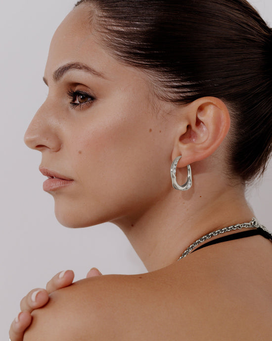 Branch Pearl Hoop Studs Silver