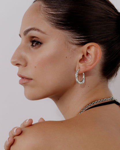 Branch Pearl Hoop Studs Silver