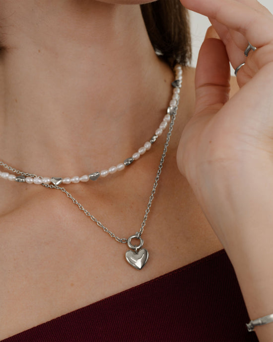 Lovely Heart Classic Chain Necklace Set Silver