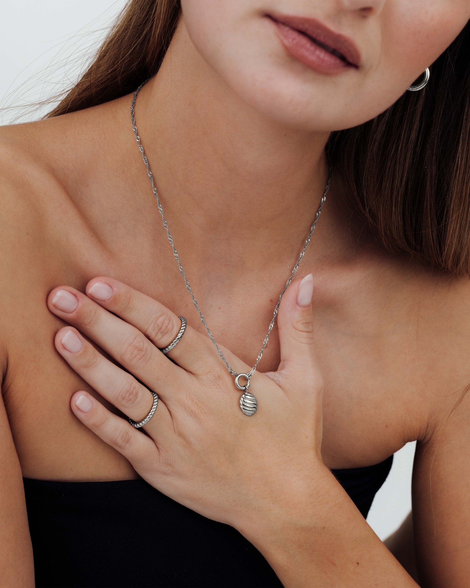 Serenity Singapore Chain Necklace Set Silver