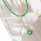 Green Pastel Pearl Necklace Gold
