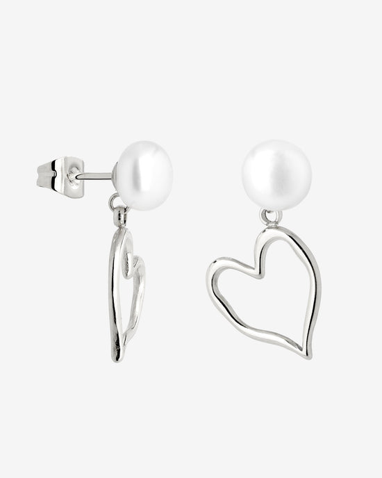 Melting Heart Pearl Studs Silver