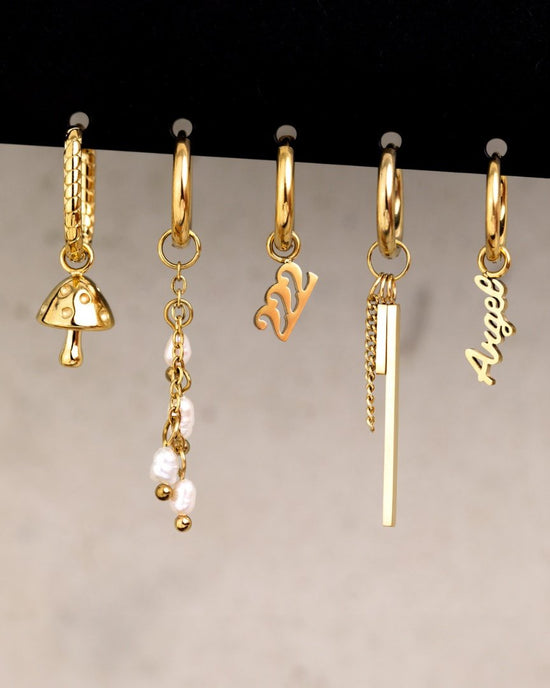 Pearl Chain Hoop Set Small gold