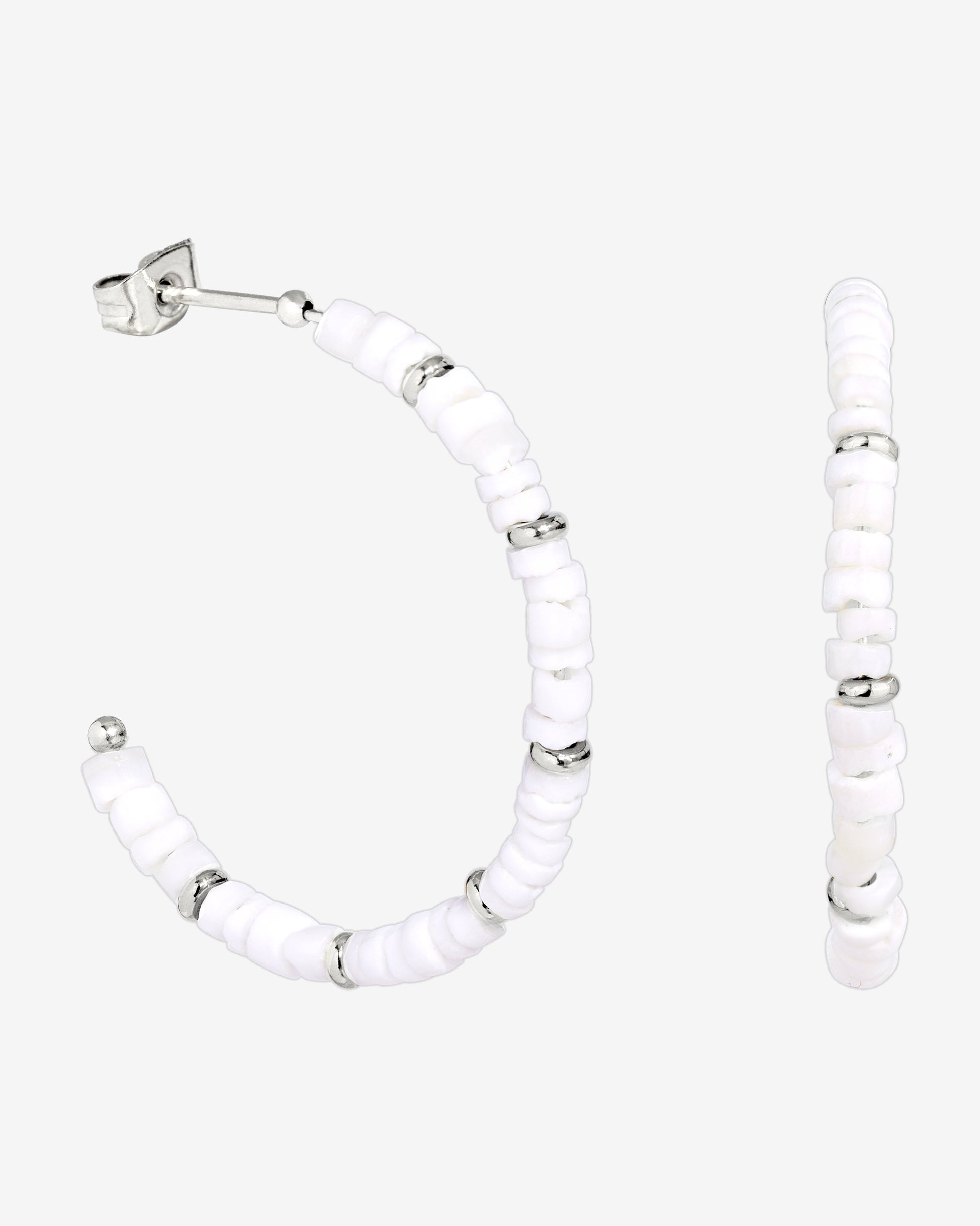 Puka Shell Hoop Studs Silver