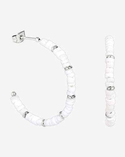 Puka Shell Hoop Studs Silver