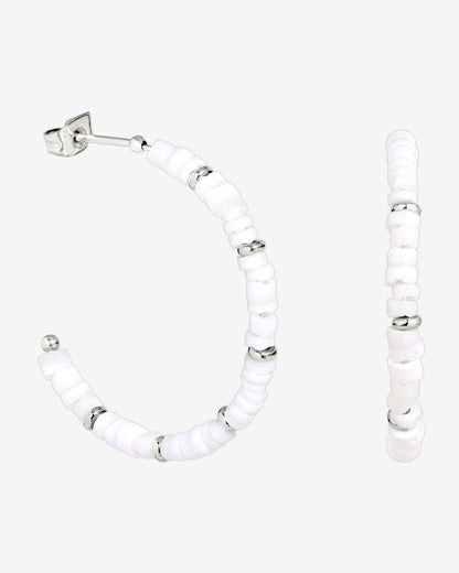 Puka Shell Hoop Studs Silver