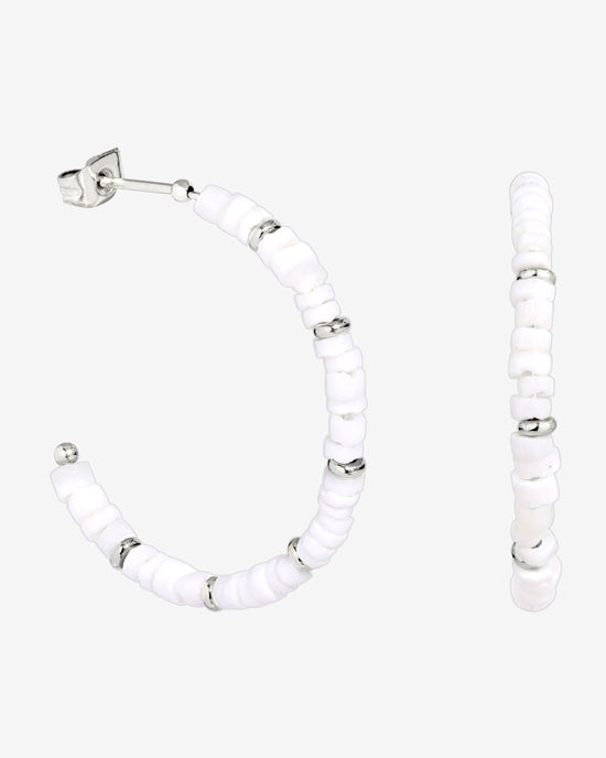 Puka Shell Hoop Studs Silver