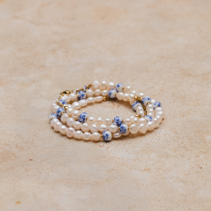 Flower Tile Pearl Bracelet Silver