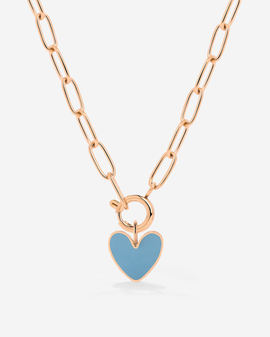 Blue Heart Oval Links Necklace Set Rose Gold