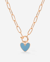 Blue Heart Oval Links Necklace Set Rose Gold