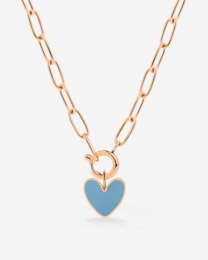 Blue Heart Oval Links Necklace Set Rose Gold
