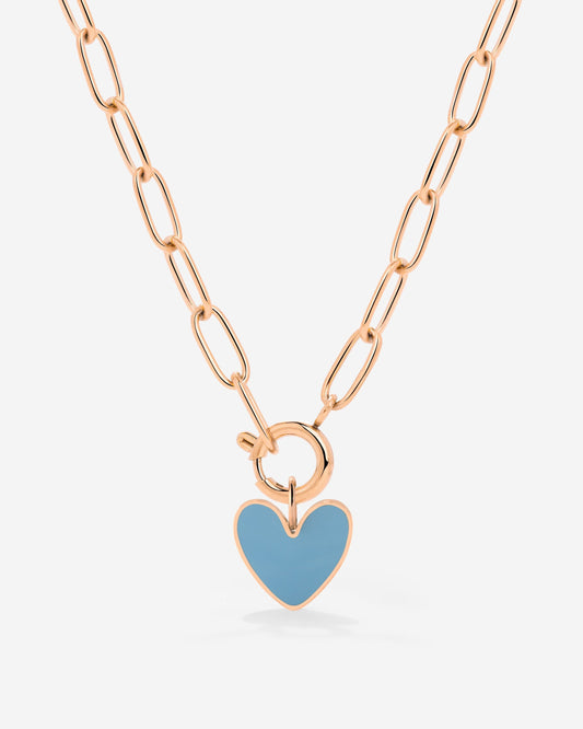 Blue Heart Oval Links Necklace Set Rose Gold