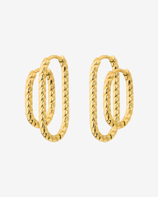 Oval Twisted Hoop Set Gold